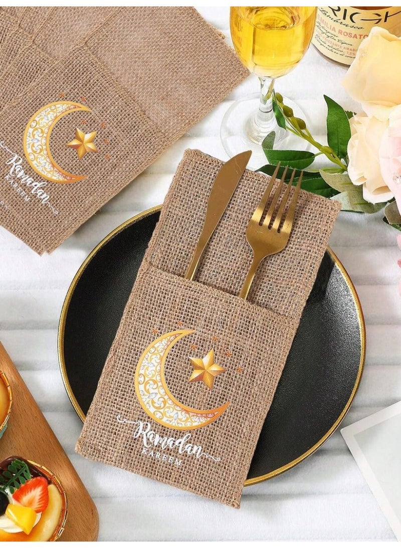 Ramadan Decoration Burlap Cutlery Holders Set of 5 – 21 × 11 cm, Perfect for Ramadan Table Decor - Image 1